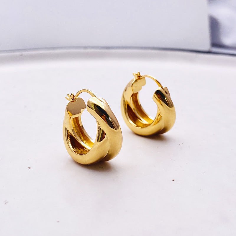 Cross Loop Hoop Earrings Feminine Exaggeration Earrings 18K Gold Plated Indifference Earrings-Jewearrings