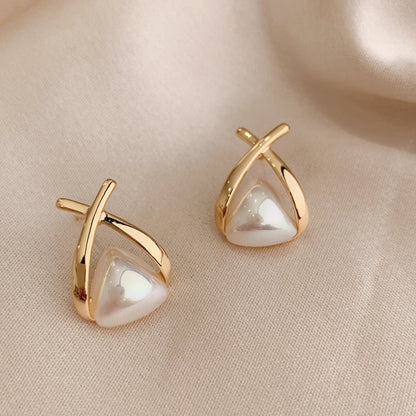 Cross Pearl Earrings Fashion Temperament-Jewearrings