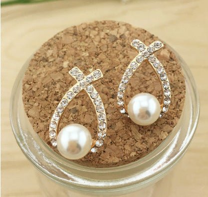 Cross pearl flash drill earrings-Jewearrings