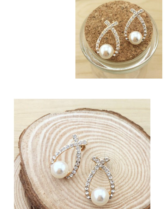 Cross pearl flash drill earrings-Jewearrings