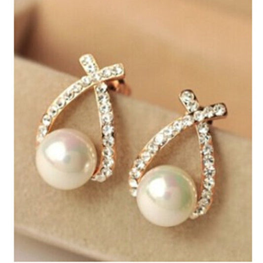 Cross pearl flash drill earrings-Jewearrings