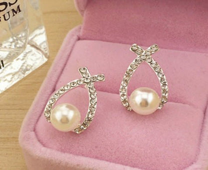 Cross pearl flash drill earrings-Jewearrings