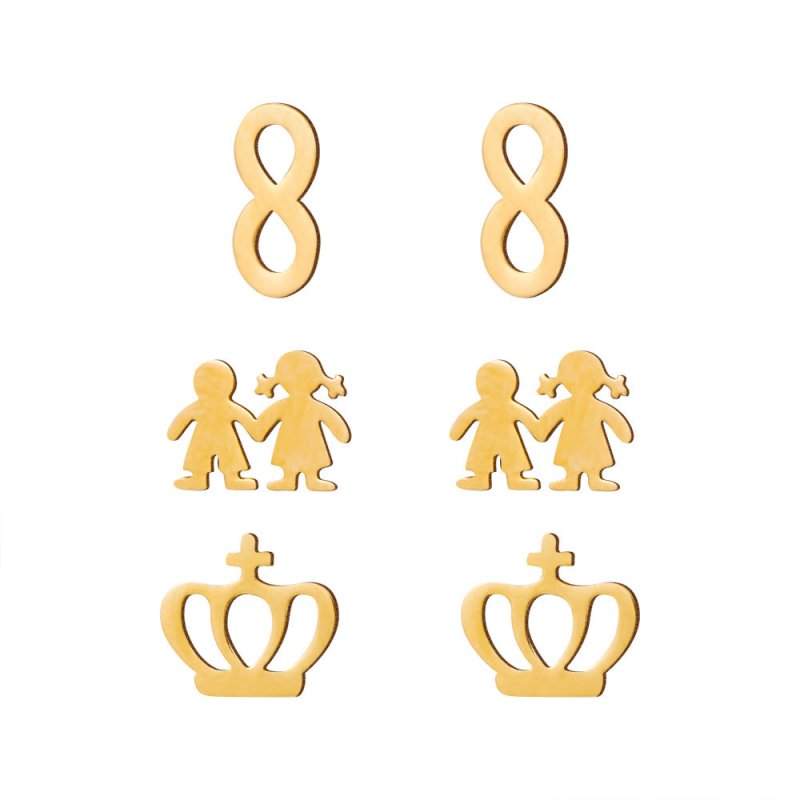 Crown Boy And Girl Stainless Steel Gold Stud Earrings For Women Stainless Steel-Jewearrings