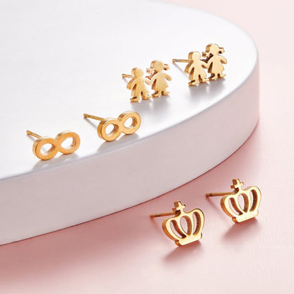 Crown Boy And Girl Stainless Steel Gold Stud Earrings For Women Stainless Steel-Jewearrings