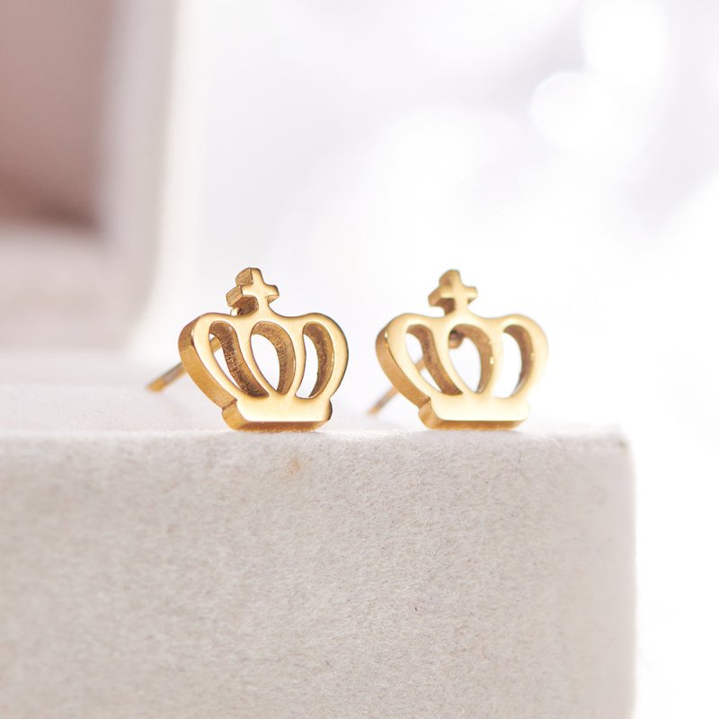 Crown Boy And Girl Stainless Steel Gold Stud Earrings For Women Stainless Steel-Jewearrings