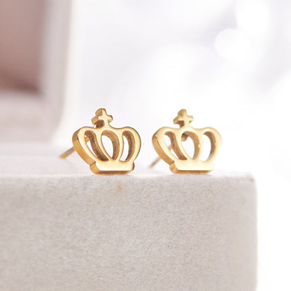 Crown Boy And Girl Stainless Steel Gold Stud Earrings For Women Stainless Steel-Jewearrings