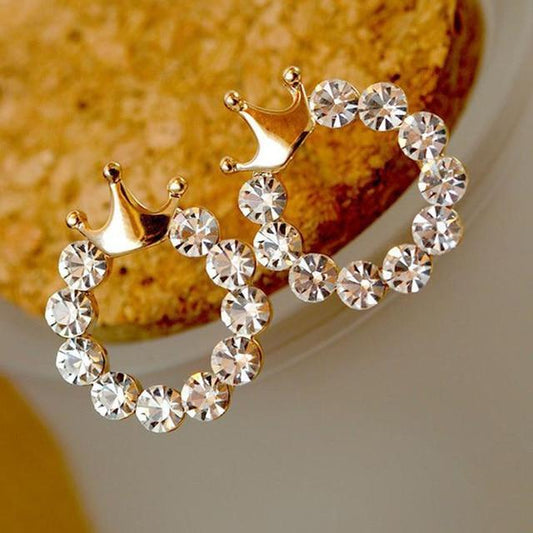 Crown diamond stud earrings-Jewearrings