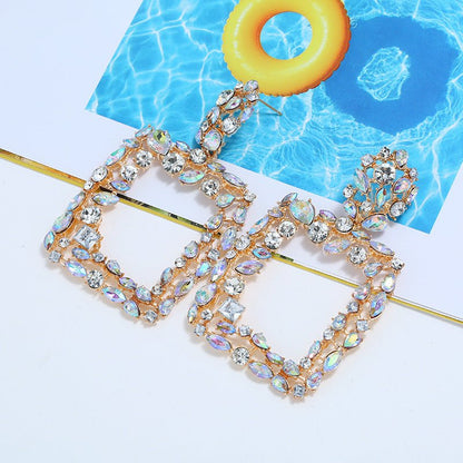 Crystal Big Square Drop Earrings For Women Shiny Party Gift-Jewearrings