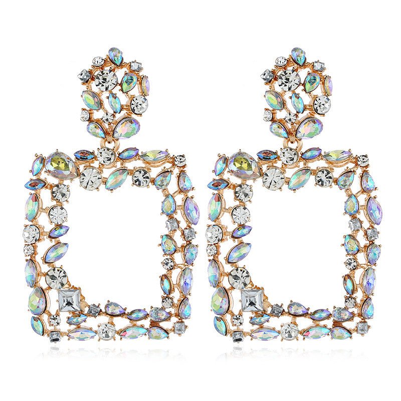 Crystal Big Square Drop Earrings For Women Shiny Party Gift-Jewearrings