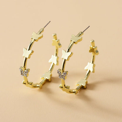 Crystal butterfly Big Circle Earrings-Jewearrings