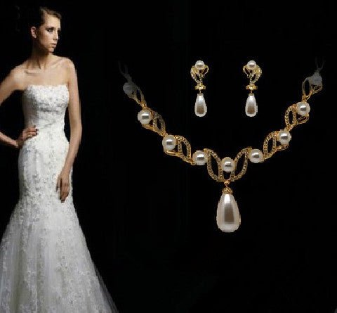 Crystal, Diamond, Pearl Necklace And Earrings-Jewearrings