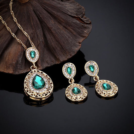 Crystal Drop Earrings Necklace Set Dress Acessories-Jewearrings