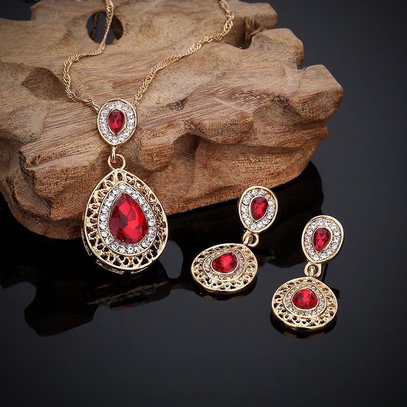 Crystal Drop Earrings Necklace Set Dress Acessories-Jewearrings