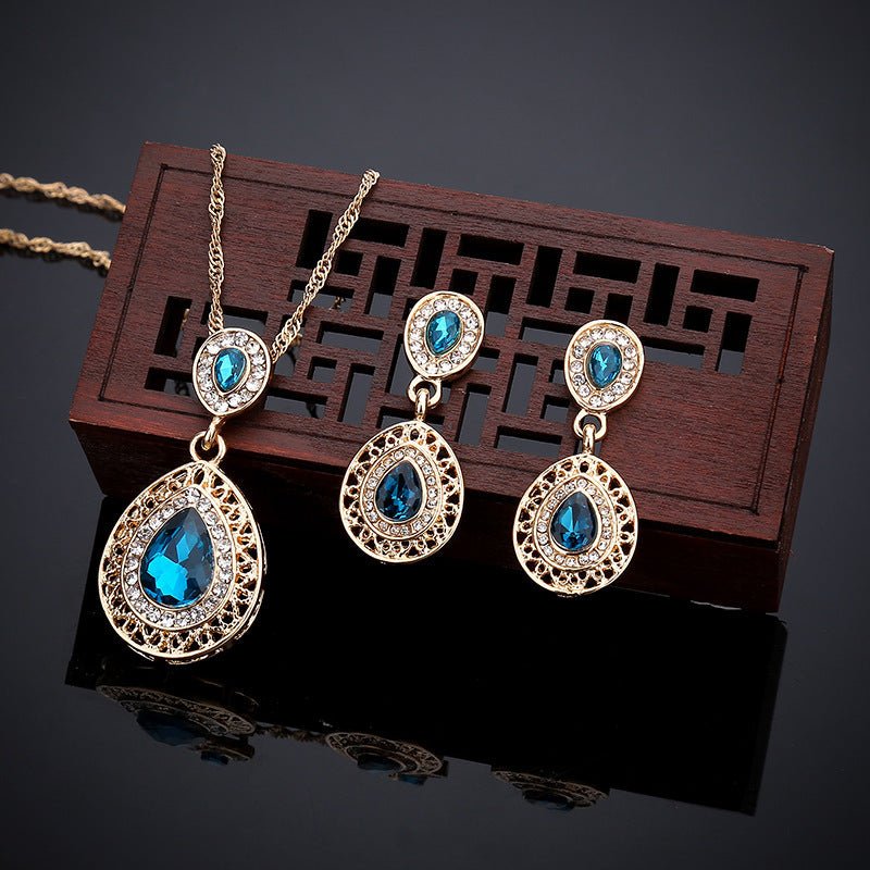 Crystal Drop Earrings Necklace Set Dress Acessories-Jewearrings