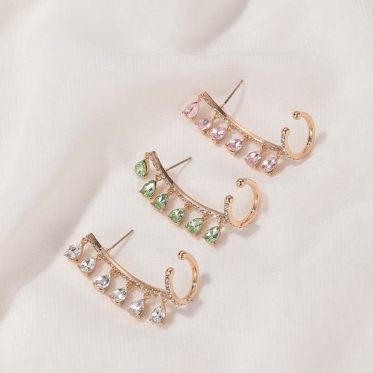 Crystal Ear Clip Drop Tassel Earrings Integrated Earrings-Jewearrings