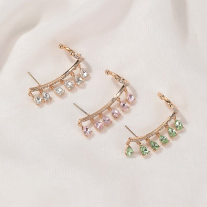 Crystal Ear Clip Drop Tassel Earrings Integrated Earrings-Jewearrings