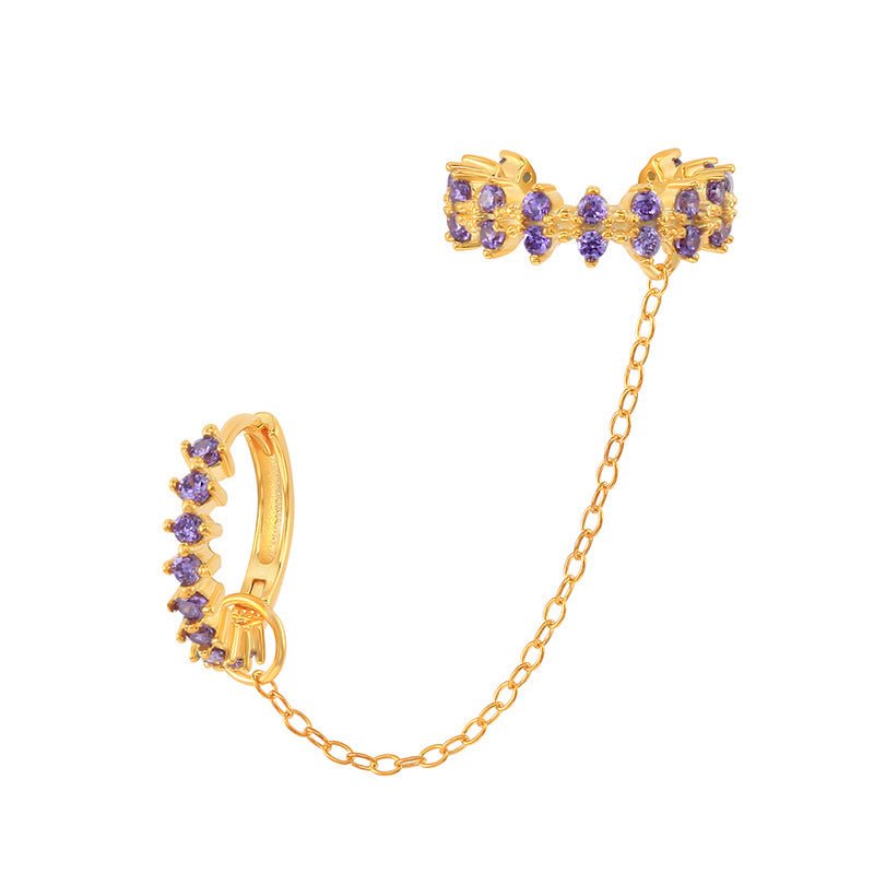 Crystal Hoop And Gold Chain Are Connected With Matching Cuff Earrings-Jewearrings