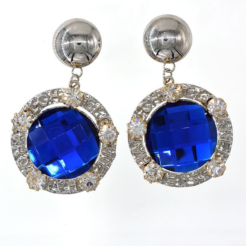 Crystal Square Big Circle Stud Earrings Women-Jewearrings