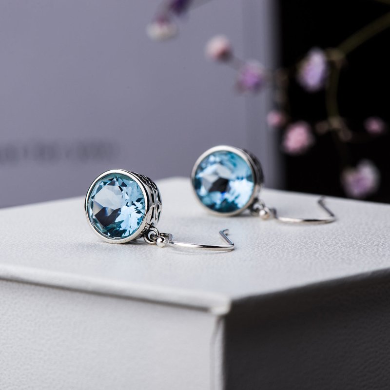 Crystal Square Sea Blue Simple Earrings-Jewearrings