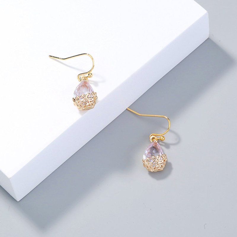 Crystal Zircon ear drop earrings, simple nature of the plum flower water drops short style earrings-Jewearrings