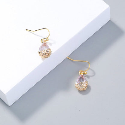 Crystal Zircon ear drop earrings, simple nature of the plum flower water drops short style earrings-Jewearrings