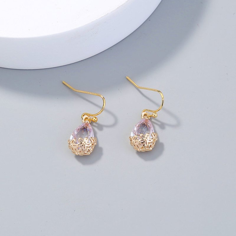 Crystal Zircon ear drop earrings, simple nature of the plum flower water drops short style earrings-Jewearrings