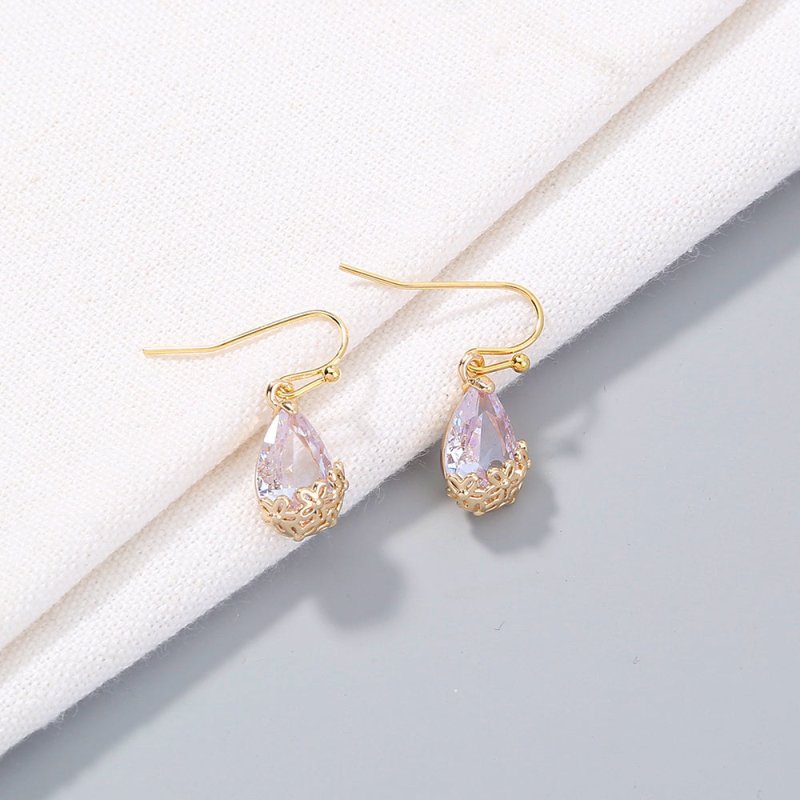 Crystal Zircon ear drop earrings, simple nature of the plum flower water drops short style earrings-Jewearrings