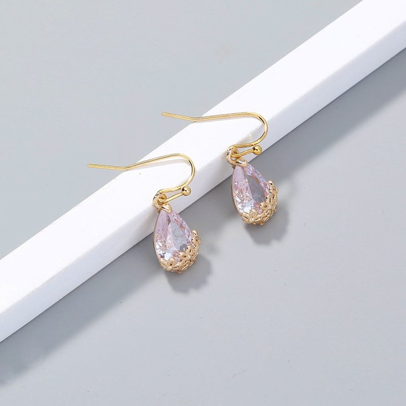 Crystal Zircon ear drop earrings, simple nature of the plum flower water drops short style earrings-Jewearrings