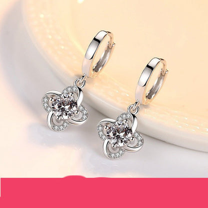 Crystal Zircon Temperament Long Silver Earrings-Jewearrings