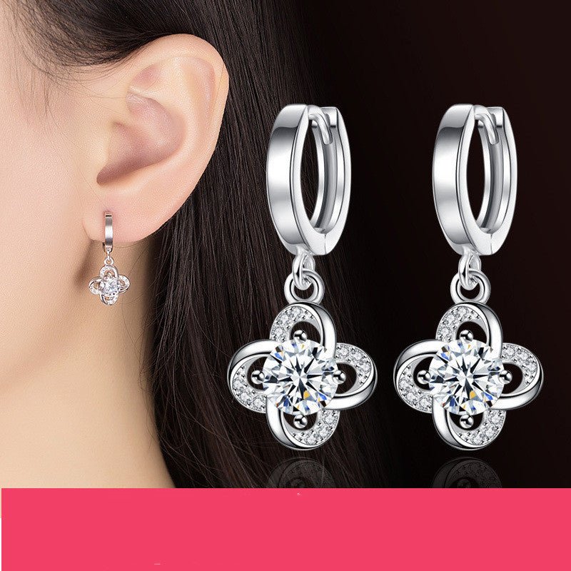 Crystal Zircon Temperament Long Silver Earrings-Jewearrings