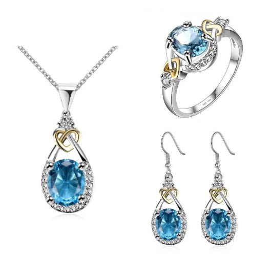 Cupronickel Blue Jewel Necklace Ring Earrings-Jewearrings