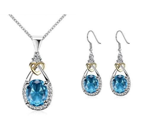 Cupronickel Blue Jewel Necklace Ring Earrings-Jewearrings