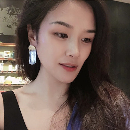 Curved 24K Real Gold Tassel Long Earrings Female-Jewearrings