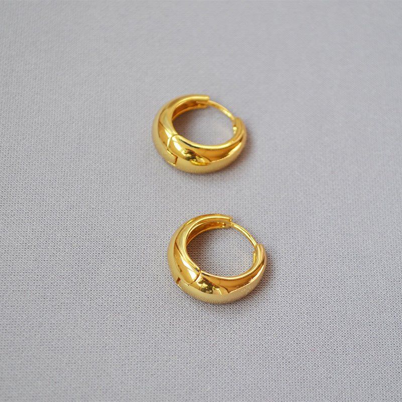 Curved Smooth Brass Plating 18K Real Gold Buckle Earrings-Jewearrings