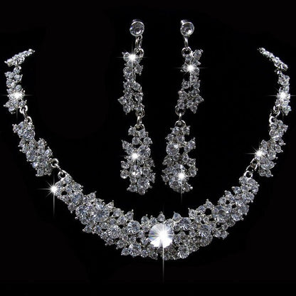 Curved Water Drop Full Diamond Earrings Necklace Set-Jewearrings