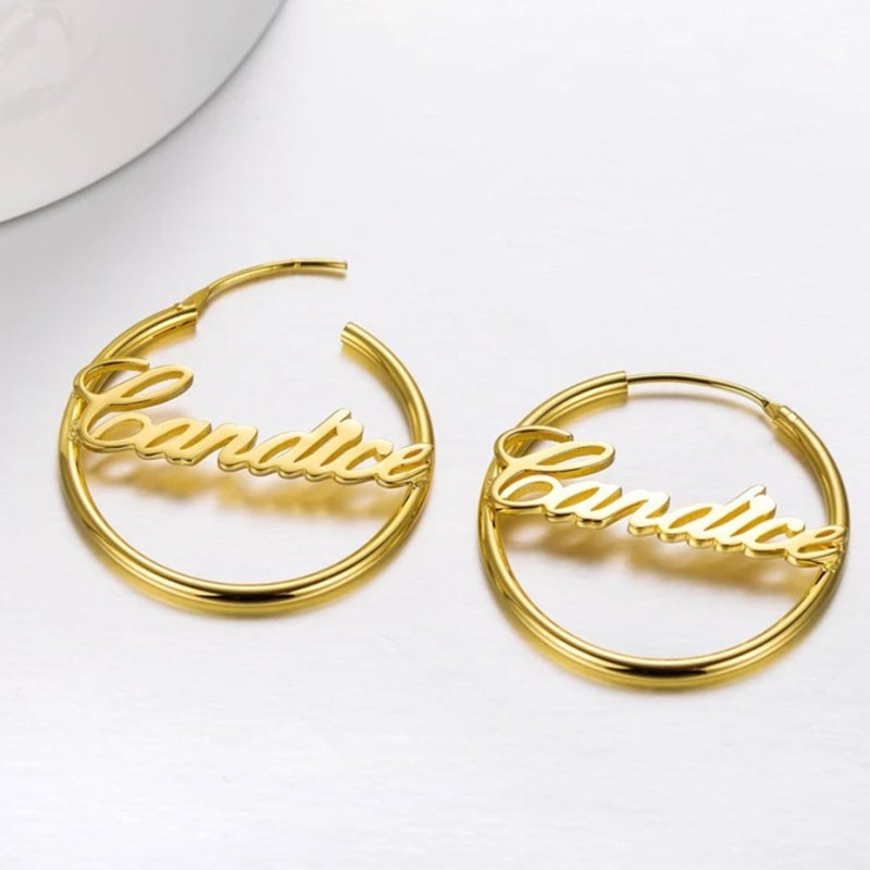 Custom Hoop Earrings Name Letter Stainless Steel Gold Color-Jewearrings