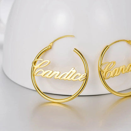 Custom Hoop Earrings Name Letter Stainless Steel Gold Color-Jewearrings