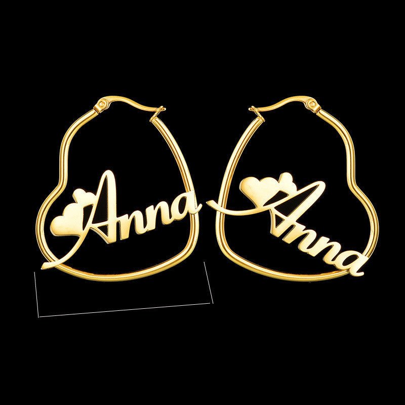 Custom Hoop Earrings Name Letter Stainless Steel Gold Color-Jewearrings