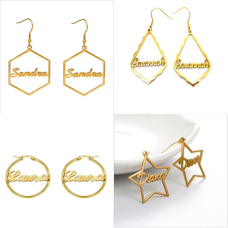 Custom Hoop Earrings Name Letter Stainless Steel Gold Color-Jewearrings