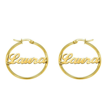 Custom Hoop Earrings Name Letter Stainless Steel Gold Color-Jewearrings