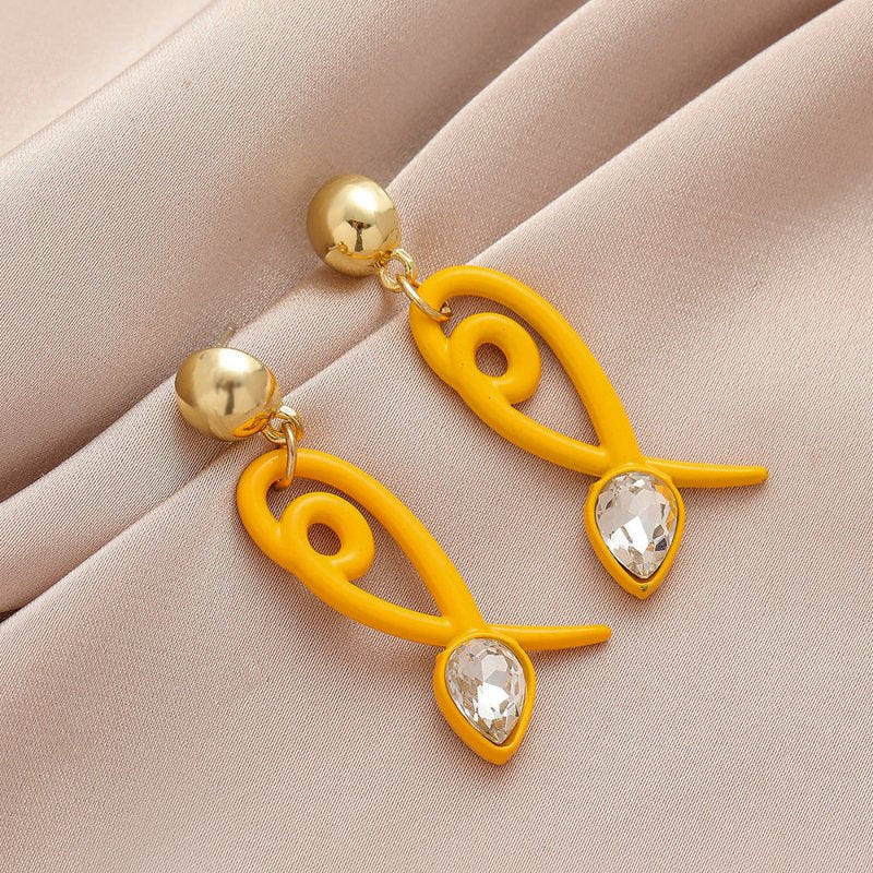 Cute Acrylic Yellow Spray Paint Fishtail Water Drop Line Earrings Fashion Diamond Earrings-Jewearrings