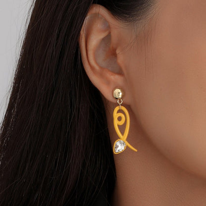 Cute Acrylic Yellow Spray Paint Fishtail Water Drop Line Earrings Fashion Diamond Earrings-Jewearrings