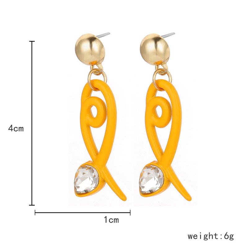 Cute Acrylic Yellow Spray Paint Fishtail Water Drop Line Earrings Fashion Diamond Earrings-Jewearrings