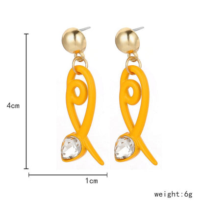 Cute Acrylic Yellow Spray Paint Fishtail Water Drop Line Earrings Fashion Diamond Earrings-Jewearrings