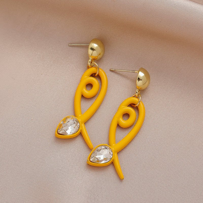 Cute Acrylic Yellow Spray Paint Fishtail Water Drop Line Earrings Fashion Diamond Earrings-Jewearrings