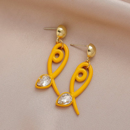 Cute Acrylic Yellow Spray Paint Fishtail Water Drop Line Earrings Fashion Diamond Earrings-Jewearrings