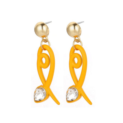 Cute Acrylic Yellow Spray Paint Fishtail Water Drop Line Earrings Fashion Diamond Earrings-Jewearrings