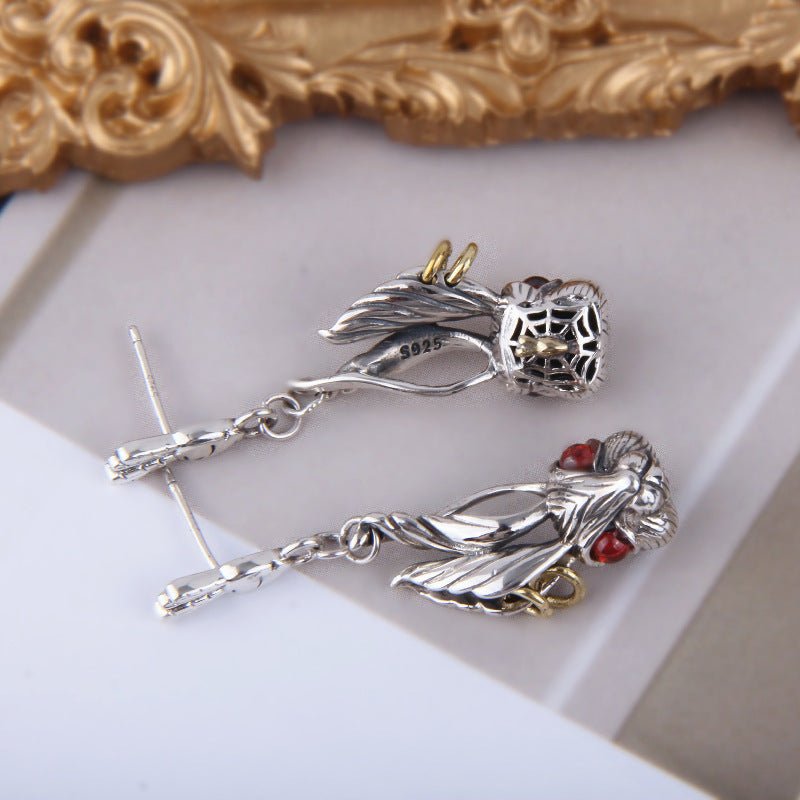 Cute Big Ears Red Eyes Bunny Head Earrings In Sterling Silver-Jewearrings