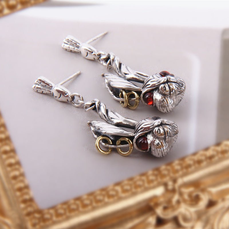 Cute Big Ears Red Eyes Bunny Head Earrings In Sterling Silver-Jewearrings