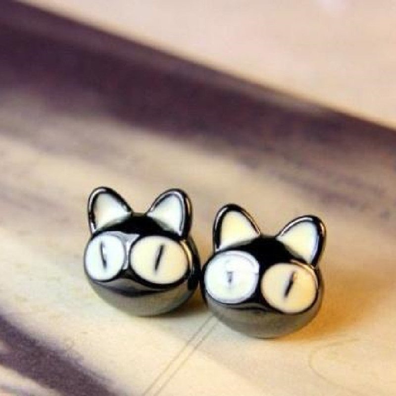 Cute Big Eyed Kitten Guardian Earrings-Jewearrings